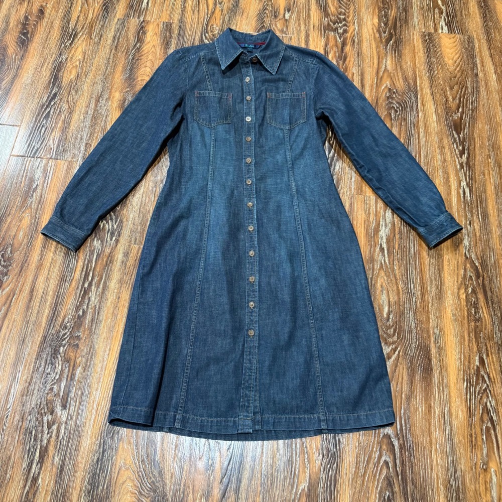 Boden 12R Denim Shirt Dress Women Dark Blue Long Sleeve Button Front Midi Cotton